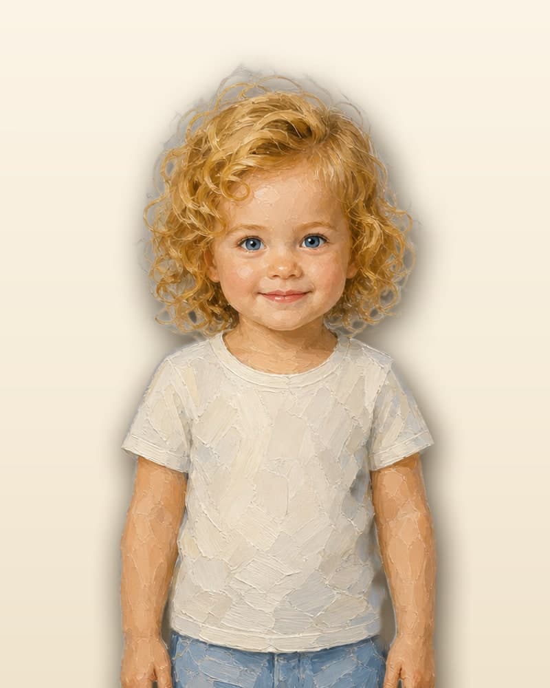 The same child drawn in the Oil Painting style