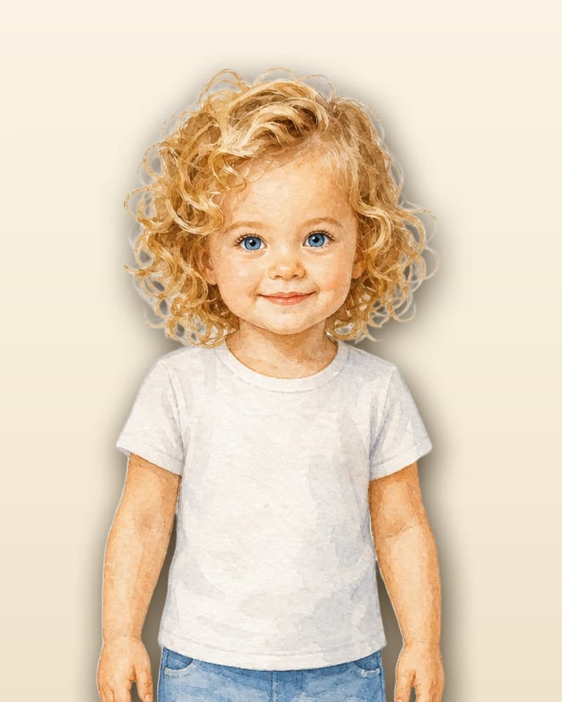 The same child drawn in the Watercolor style